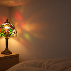 Halo coloré projeté au mur par la lampe de chevet Tiffany Florale Verte