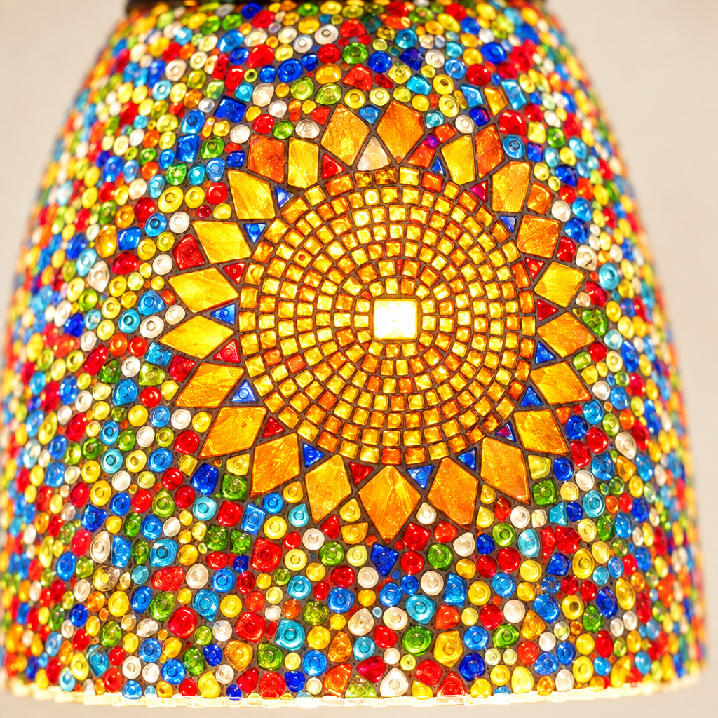 Gros plan du dôme mosaïque de l'applique murale Tiffany Mosaïque Multicolore
