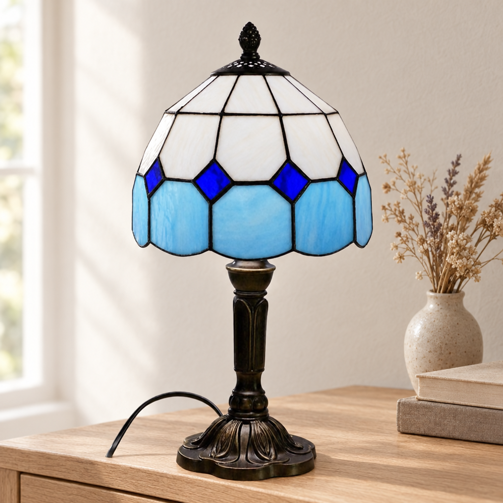 Lampe de chevet Tiffany Saphir éteinte en lumière du jour