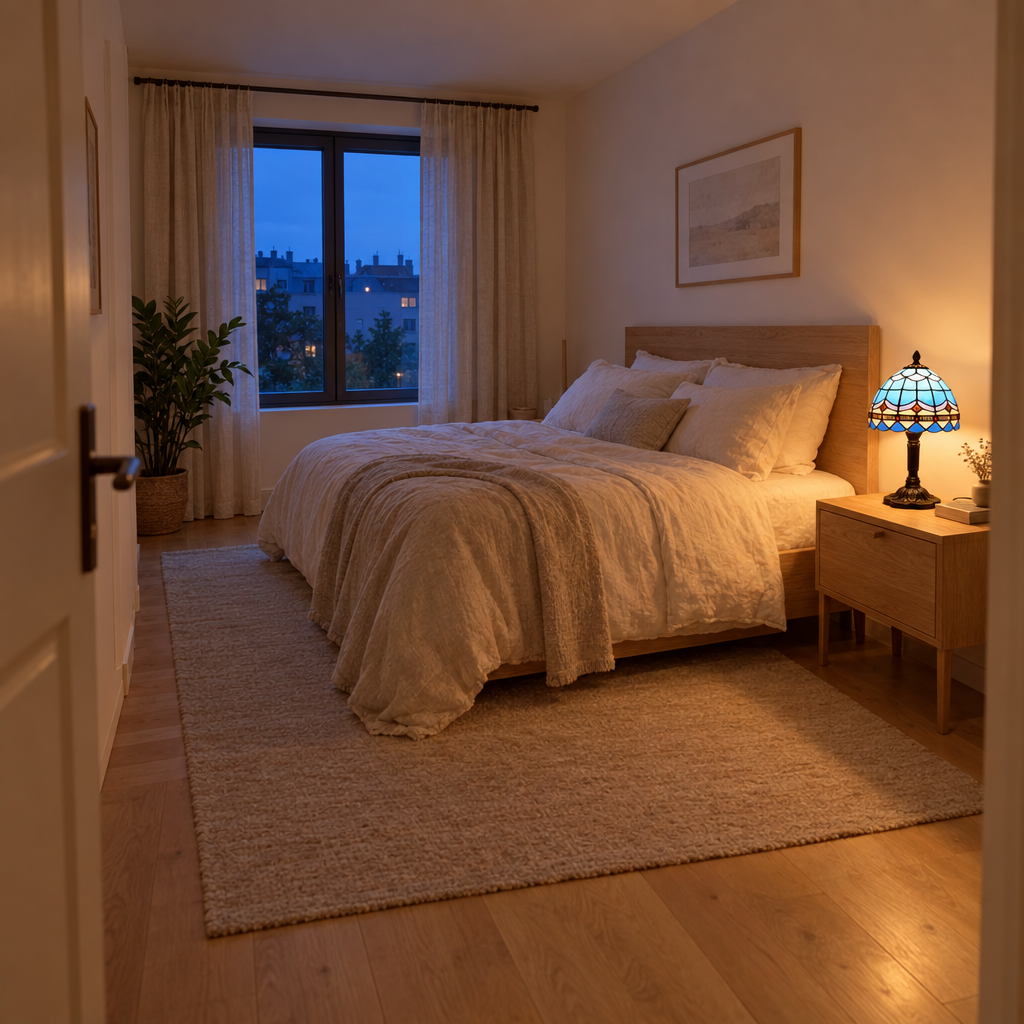 Lampe de chevet Tiffany Bleu Ciel dans une chambre entière