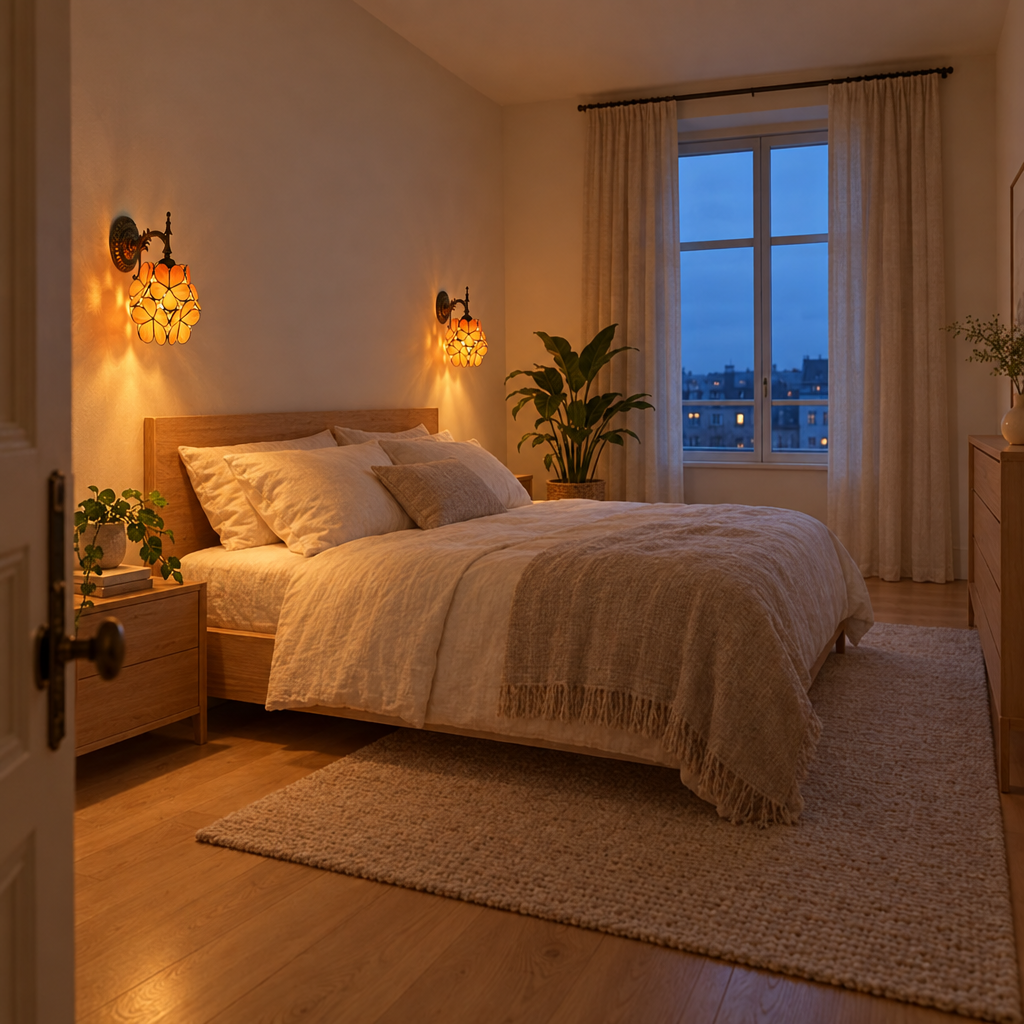 Applique murale Tiffany Pétales Ambre dans une chambre entière