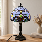 Lampe de chevet Tiffany Perlée Bleu Lavande éteinte en lumière du jour