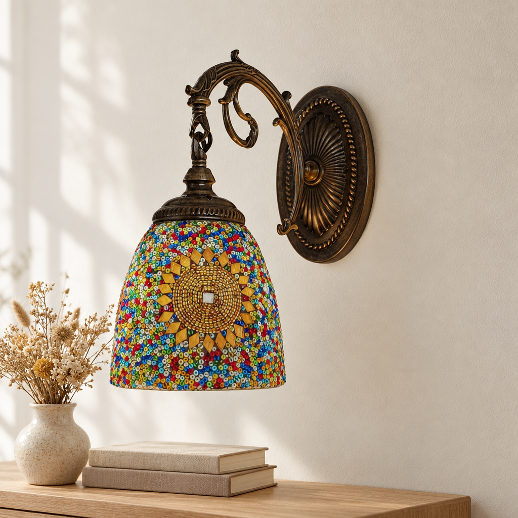 Applique murale Tiffany Mosaïque Multicolore éteinte en lumière du jour