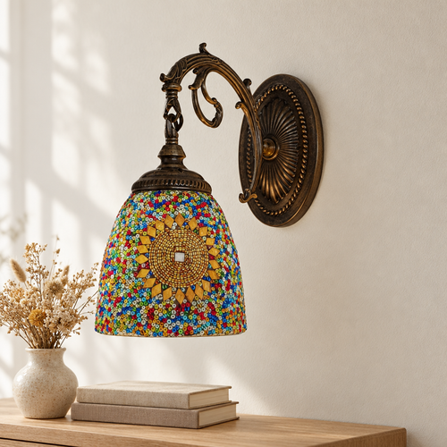 Applique murale Tiffany Mosaïque Multicolore éteinte en lumière du jour