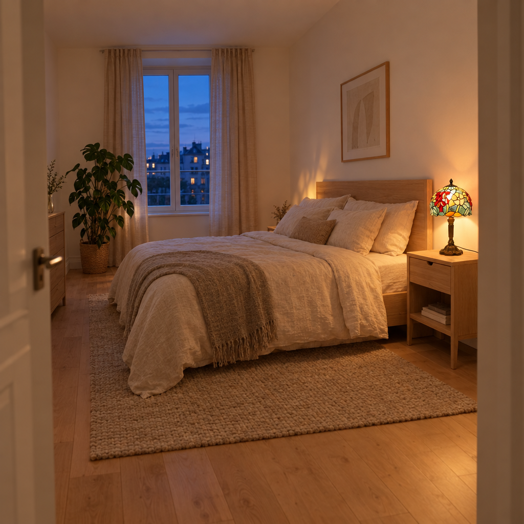 Lampe de chevet Tiffany Rubis dans une chambre entière