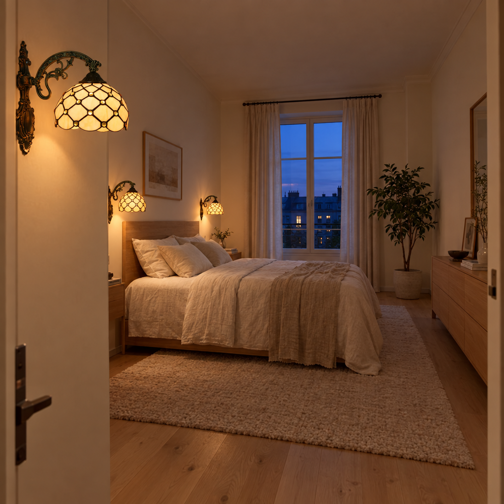 Applique murale Tiffany Perlée Ambre dans une chambre entière