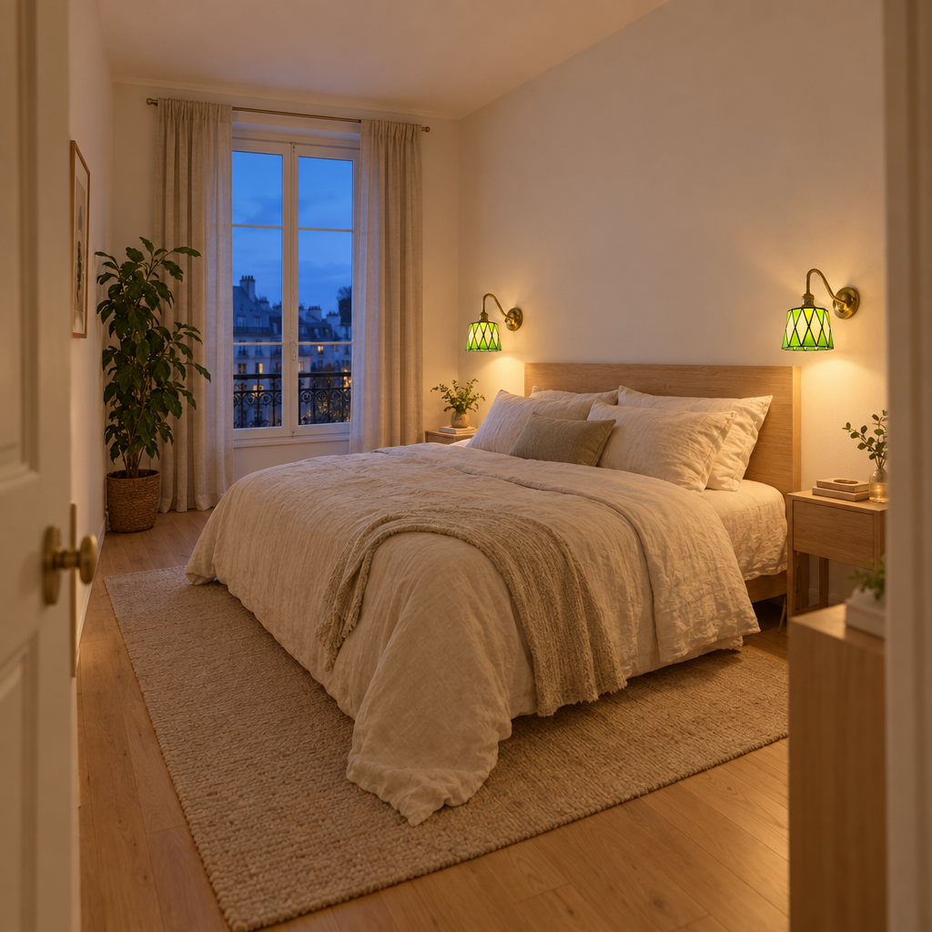 Applique murale Tiffany Losanges Verts dans une chambre entière