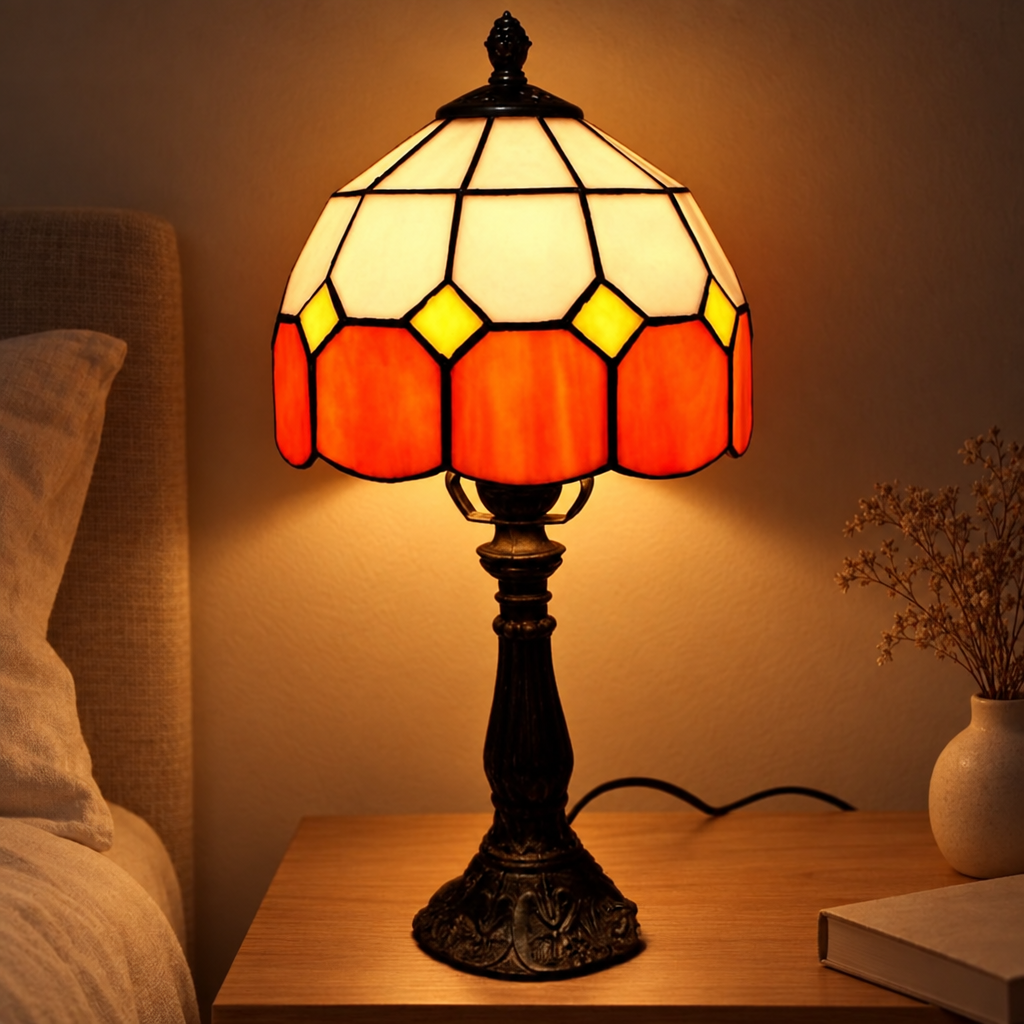 Lampe de chevet Tiffany Ambre allumée la nuit